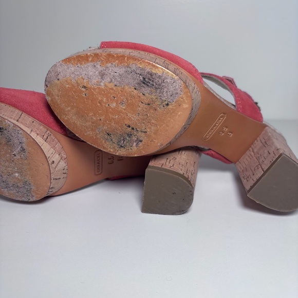 Coach Valeann Coral Suede Cork Platform Heeled Slingback Sandals Size 6.5B - Picture 9 of 10